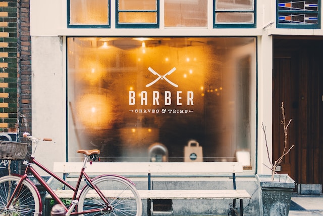 vinyl window graphics at barber shop